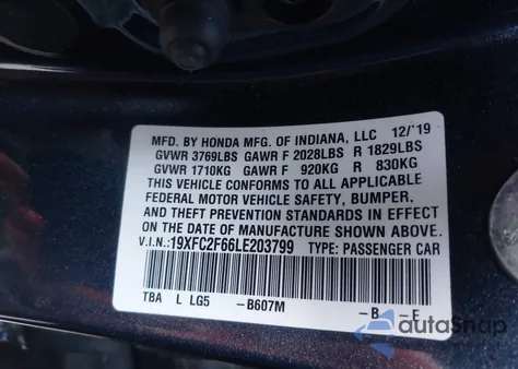 2020 Honda Civic Lx z USA, uszkodzony, nr VIN 19XFC2F66LE203799